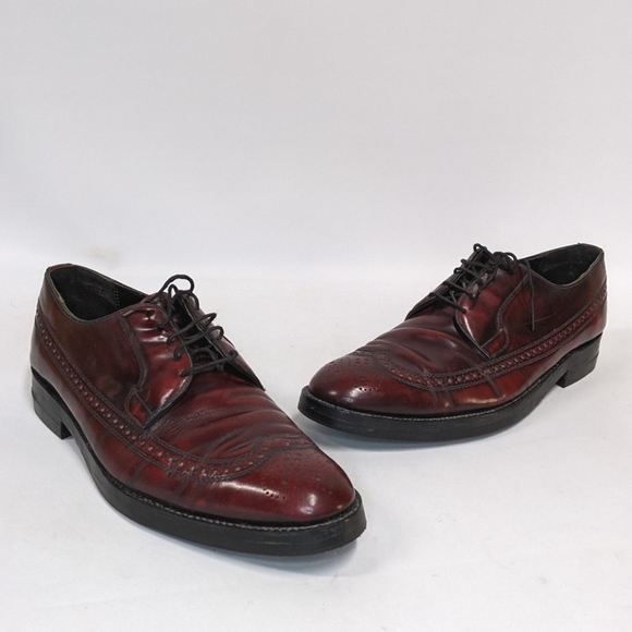 Vintage Florsheim Wingtip Balmoral Shoes, Dark Cherry, size 12, Re-soled, Read - Picture 2 of 14